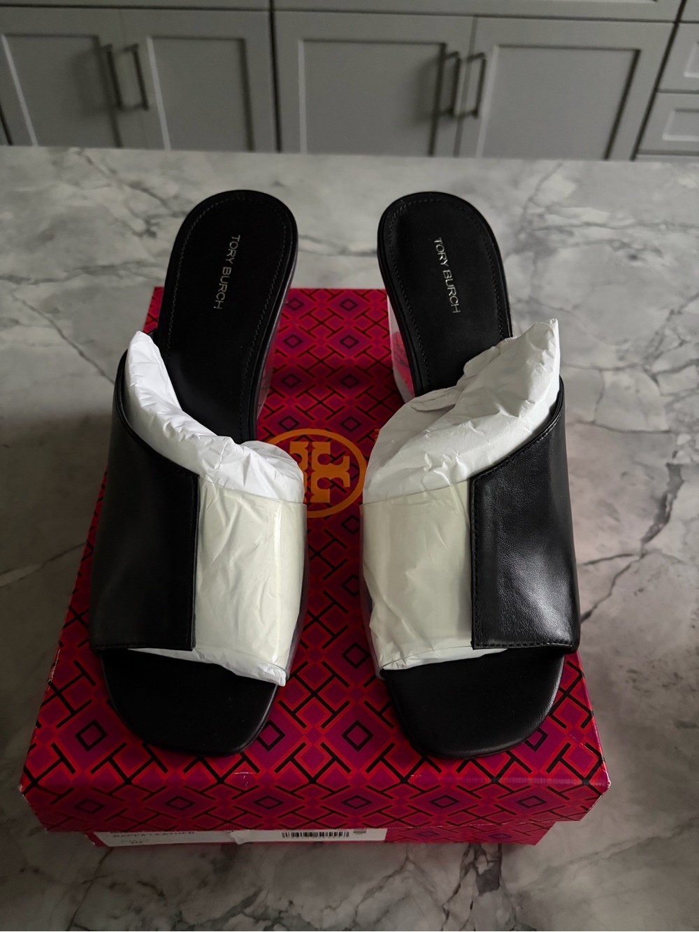 Tory Burch Black Leather Slide Mules